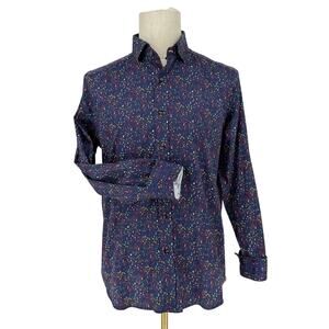 Robert Graham Button Front Long Sleeve Shirt Rainbow Paint Splatter Print M